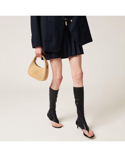 Miu Miu Black Stretch Nappa Leather Thong Boots