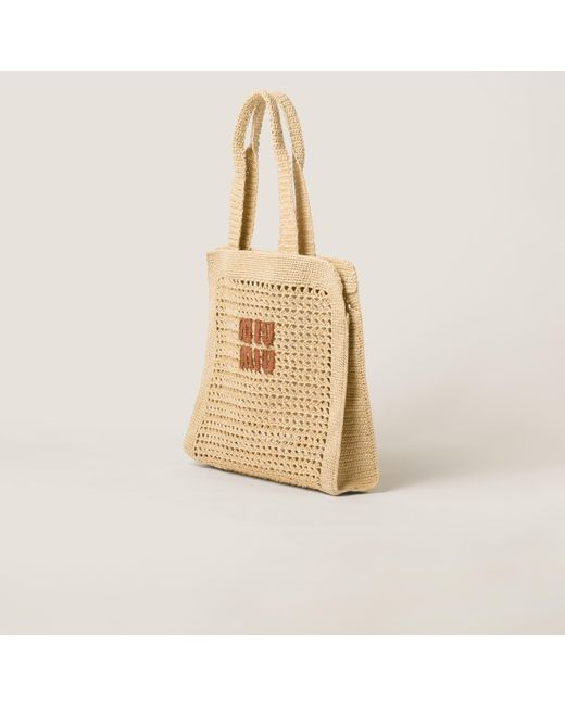Miu Miu Natural Woven Fabric Tote Bag