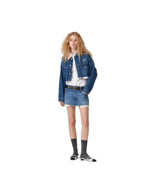 Miu Miu Blue Contrast Hem Denim Jacket