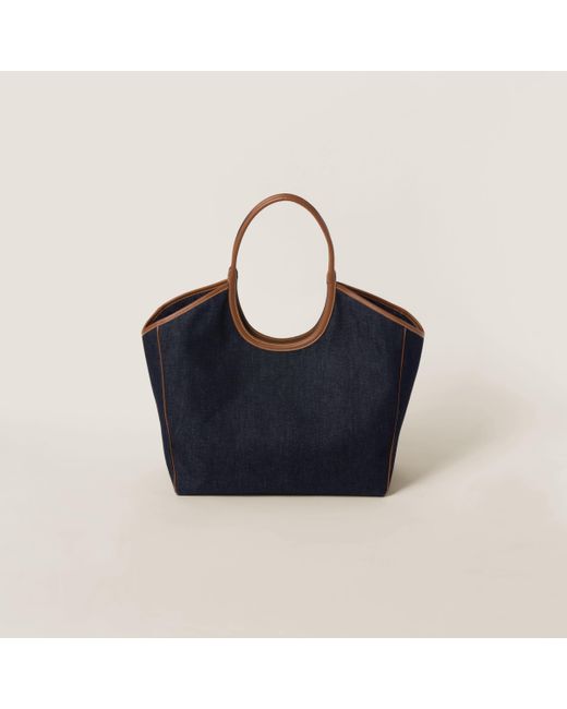 MIUMIU IVY レザーロゴ デニムトートバッグ Miu Miu Ivy Denim Bag in Blue | Lyst