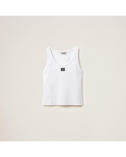 Miu Miu White Ribbed Jersey Top