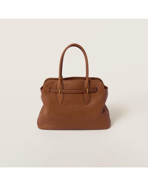 トートバッグ MIU MIU Brown Leather Shoulder Bag Miu Miu Miu Miu Logo-Embossed Zipped Shoulder Bag - Shoulder