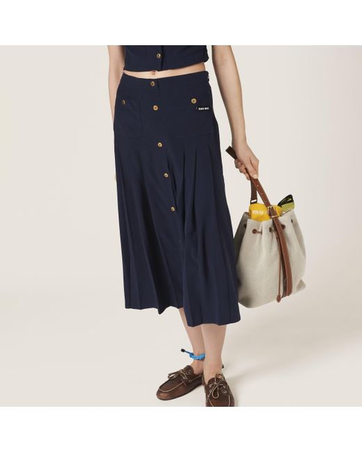 Miu Miu Blue Long Pleated Marocain Skirt