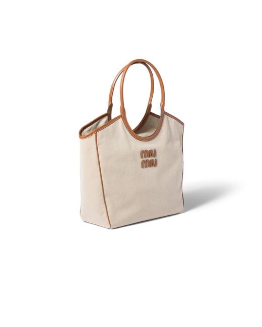 Miu Miu Natural Ivy Canvas And Leather Bag