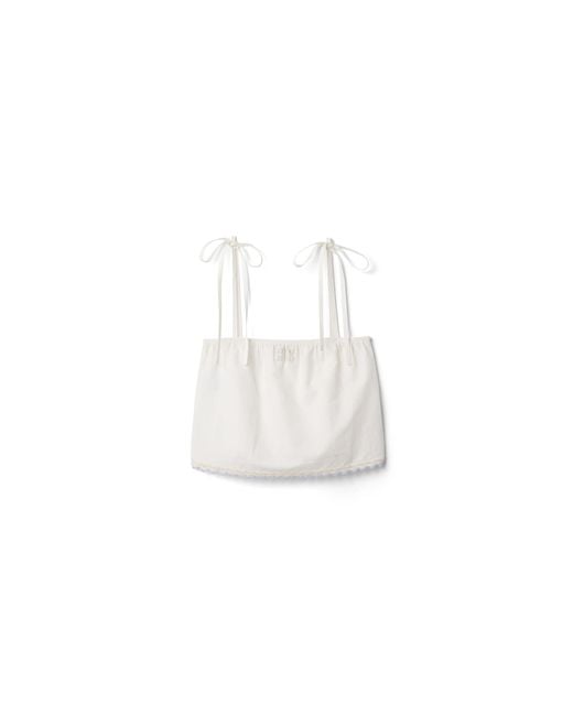 Miu Miu White Embroidered Slubbed Poplin Top