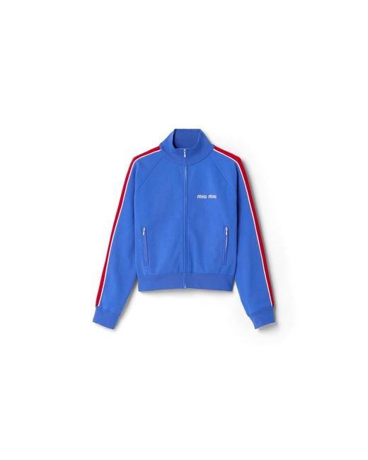 Miu Miu Blue Technical Yarn Zipper Sweatshirt