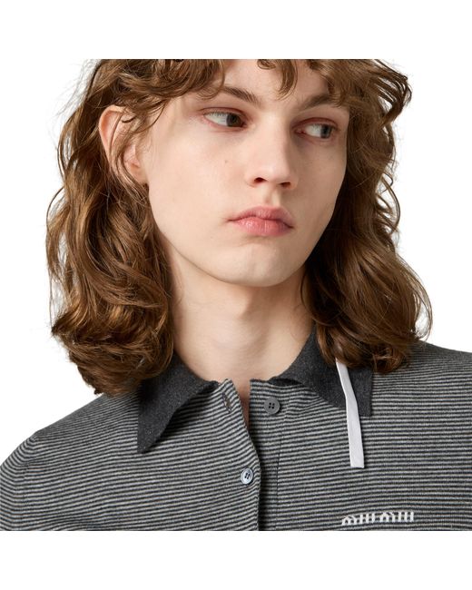 Miu Miu Gray Cashmere And Silk Polo Shirt