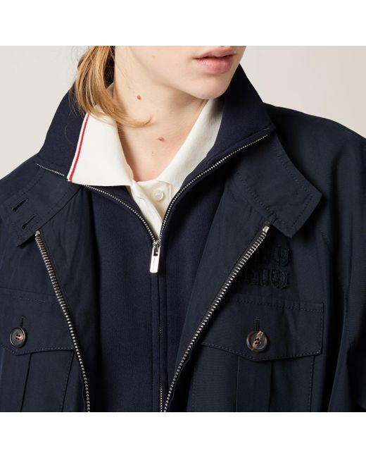 Miu Miu Blue Panama Cotton Blouson Jacket With Pockets
