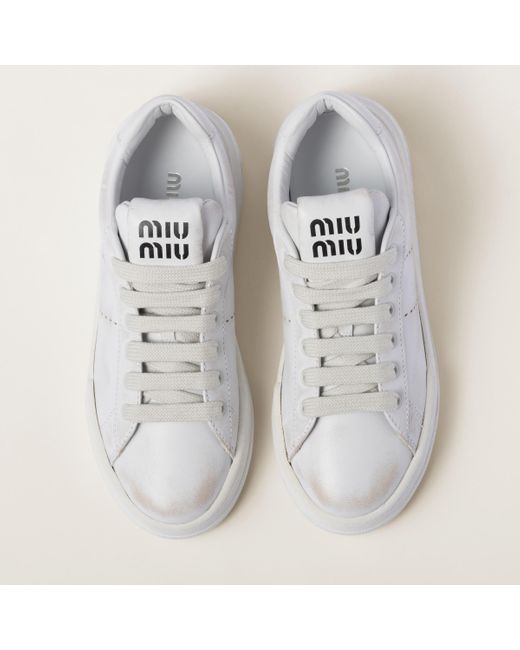 Miu Miu White Bleached Leather Sneakers