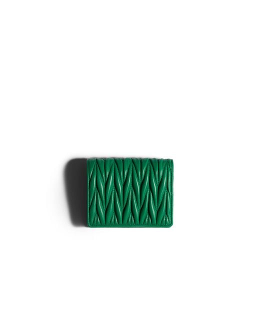 Miu Miu Green Small Matelassé Nappa Leather Wallet
