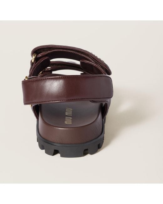 Miu Miu Brown Sporty Matelassé Nappa Leather Sandals