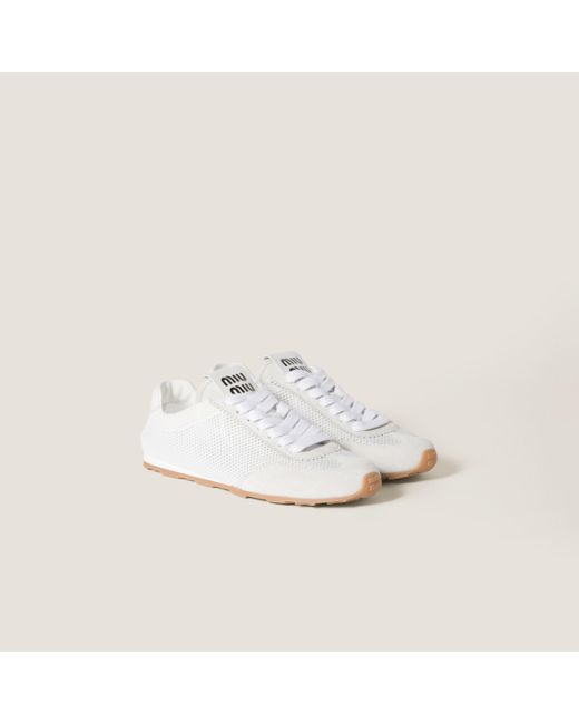 Miu Miu White Plume Mesh And Suede Sneakers