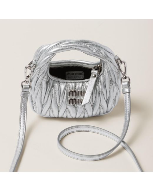 Miu Miu White Wander Matelassé Nappa Leather Micro Hobo Bag