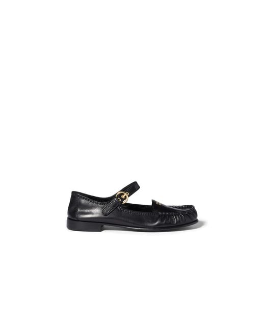 Miu Miu Black Leather Loafers With Strap