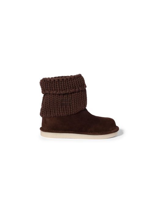 Miu Miu Brown Suede And Knit Booties