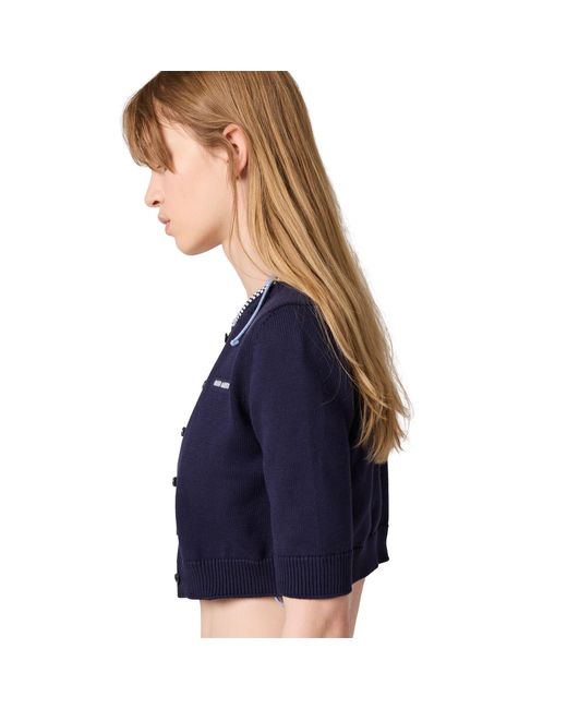 Miu Miu Blue Cotton Cropped Cardigan