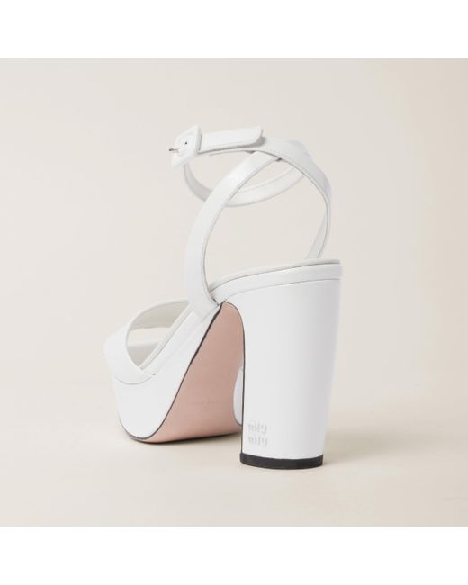 Miu Miu White Patent Leather Platform Sandals