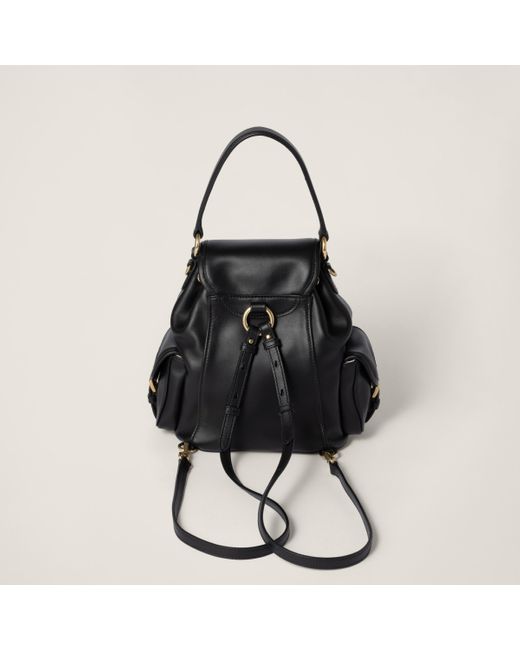 Miu Miu Leather Backpack in Black | Lyst
