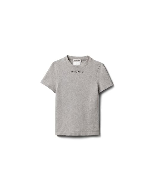 Miu Miu Gray Seamless Mélange T-Shirt