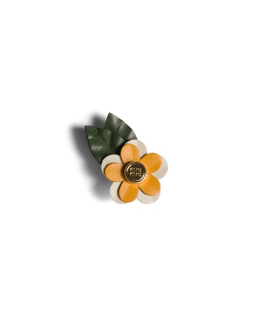 Miu Miu Metallic Leather Floral Brooch