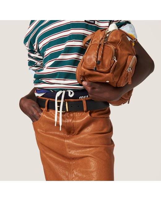 Miu Miu Nappa Leather Skirt in Brown | Lyst UK