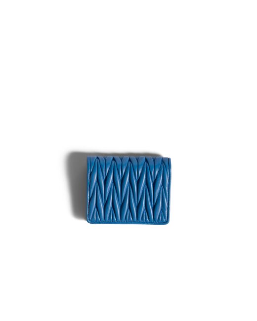 Miu Miu Blue Small Matelassé Nappa Leather Wallet