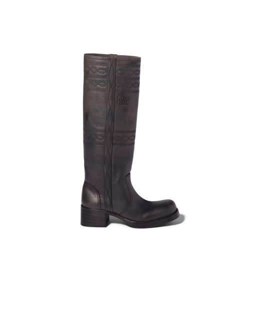 Miu Miu Black Embroidered Leather Boots