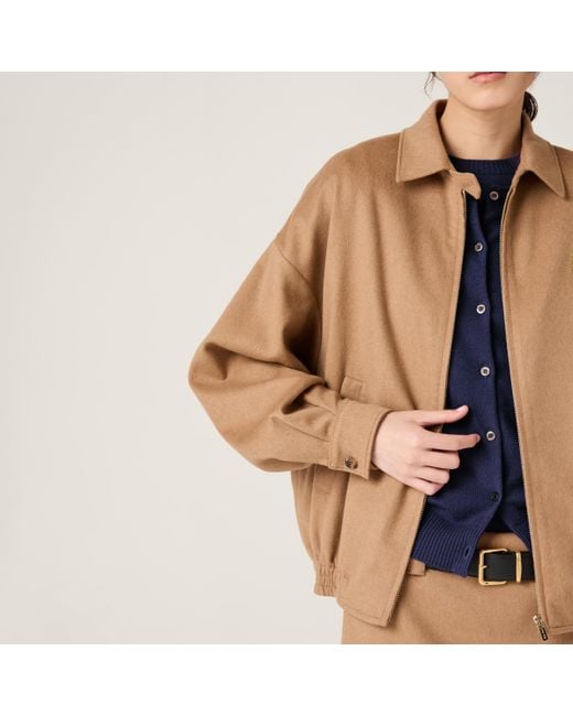 Miu Miu Camel-hair Zip-Front Blouson Jacket in Natural | Lyst UK