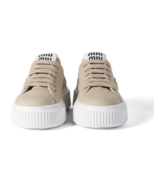 Miu Miu Natural Denim Sneakers With Logo
