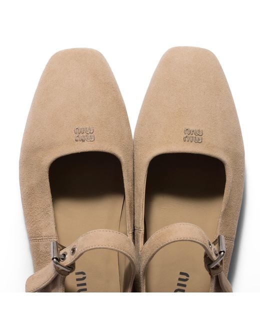 Miu Miu Natural Suede Ballerinas