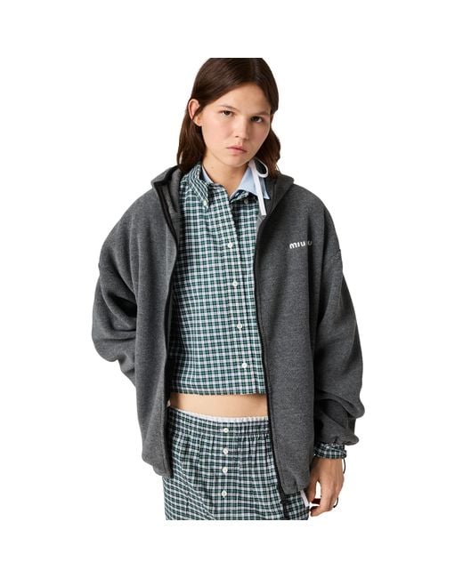 Miu Miu Gray Fleece Zippered Hoodie Jacket