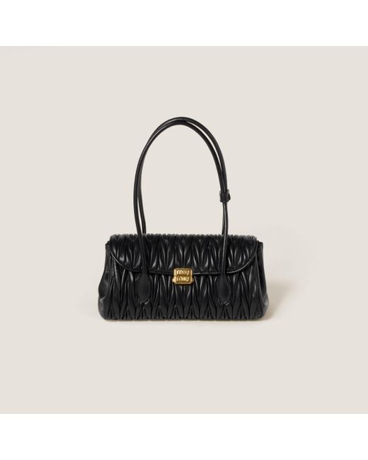 Miu Miu Matelassé Nappa Leather Shoulder Bag in Black | Lyst