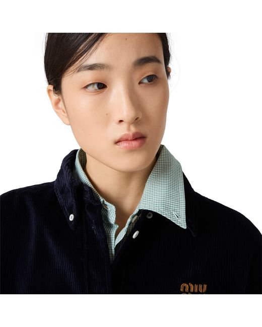 Miu Miu Blue Corduroy And Suede Shirt