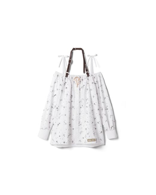 Miu Miu White Embroidered Poplin Mini-Dress