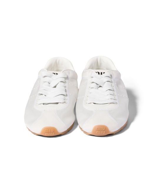 Miu Miu White Plume Mesh Fabric Sneakers