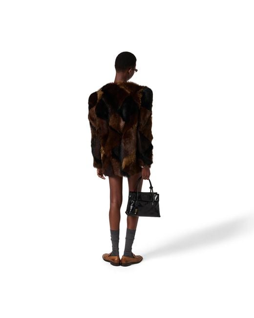 Miu Miu Black Shearling Patchwork Caban Jacket