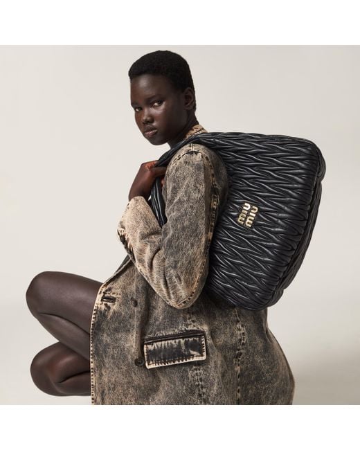 Miu Miu Black Wander Matelassé Nappa Leather Hobo Bag
