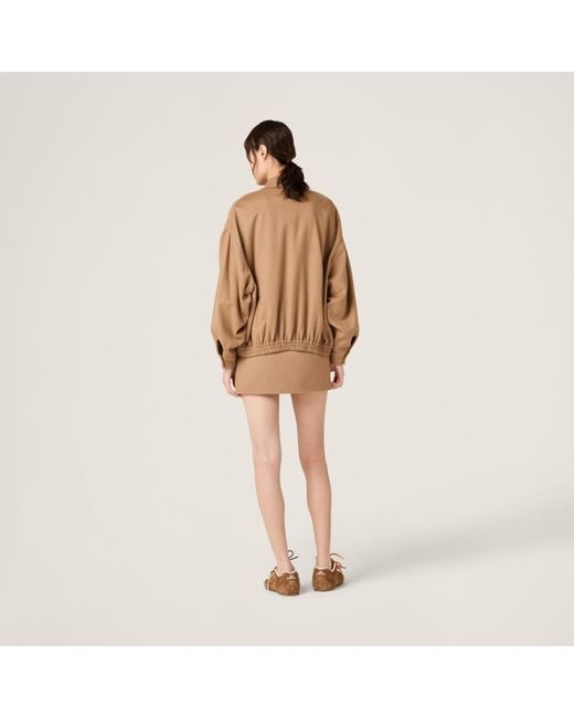 Miu Miu Camel-hair Zip-Front Blouson Jacket in Natural | Lyst UK