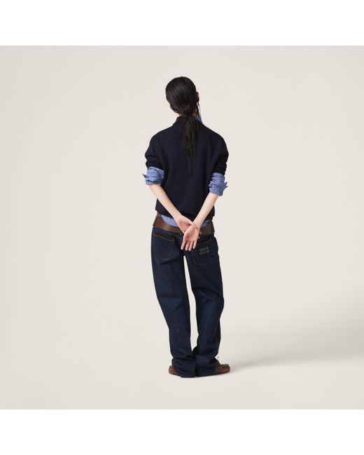 Miu Miu Blue Wool Knit Polo Shirt