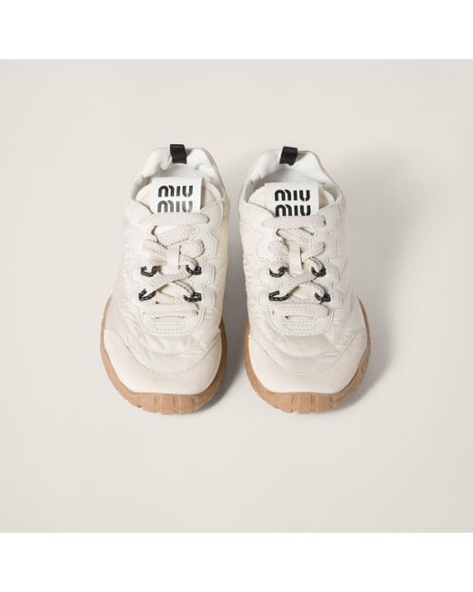 Miu Miu White Tyre Technical Fabric And Suede Sneakers