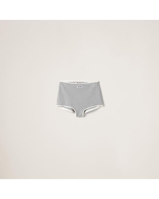 Miu Miu Gray Ribbed Knit Panties With Logo