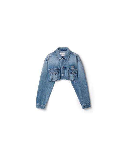 Miu Miu Blue Cropped Washed Denim Jacket
