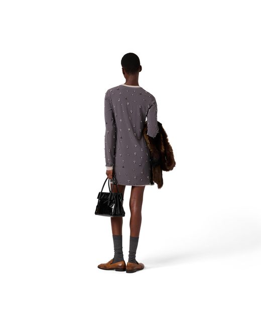 Miu Miu Gray Embroidered Stretch Georgette Dress