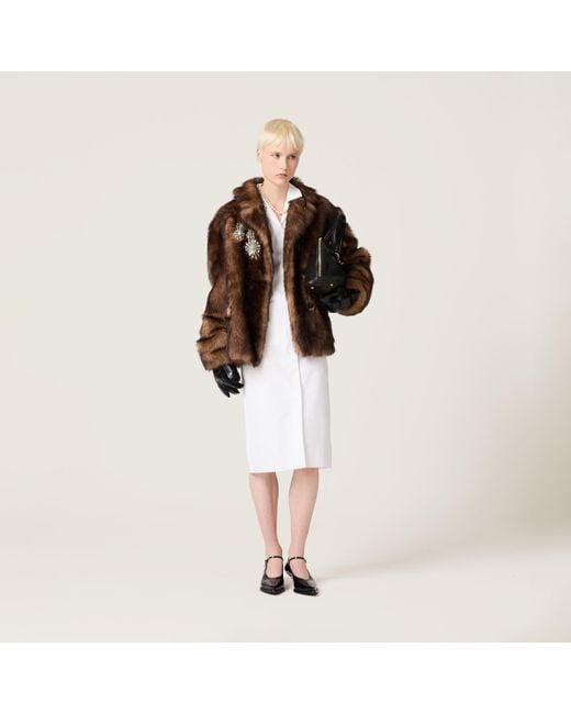 Miu Miu Brown Double-Breasted Shearling Jacket