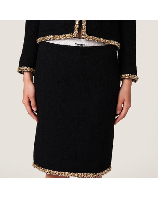 Miu Miu Black Embroidered Tweed Skirt