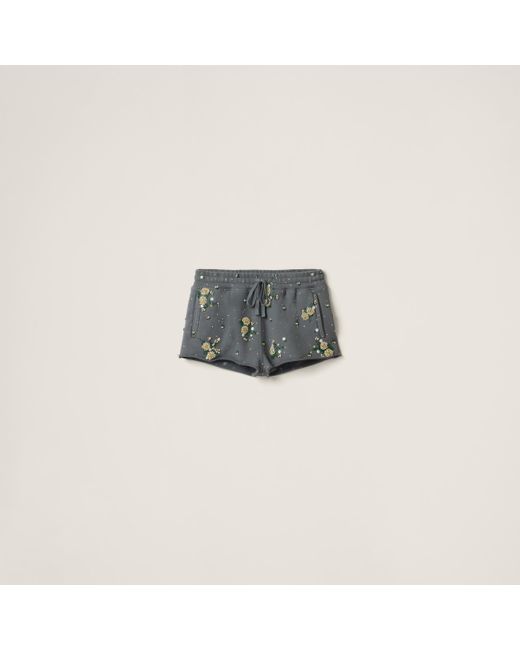 Miu Miu Multicolor Garment-Dyed Cotton Fleece Shorts With Embroidered Logo