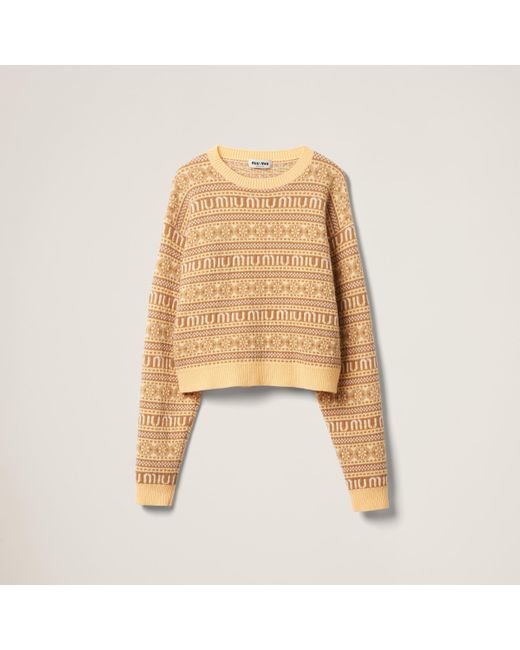 Miu Miu Natural Fair Isle Jacquard Wool Sweater