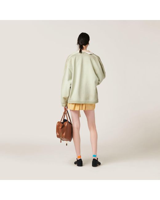 Miu Miu Green Garment-Dyed Cotton Fleece Cardigan