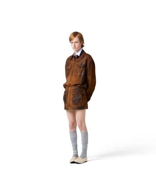 Miu Miu Brown Waxed Suede Leather Mini-Skirt