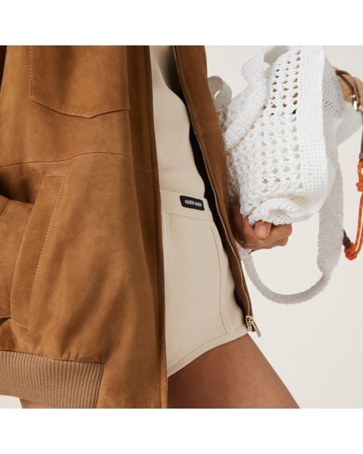 【日本入手困難】Garment-dyed ribbed boxer shorts Miu Miu Garment-Dyed Ribbed Boxer Shorts in Natural | Lyst